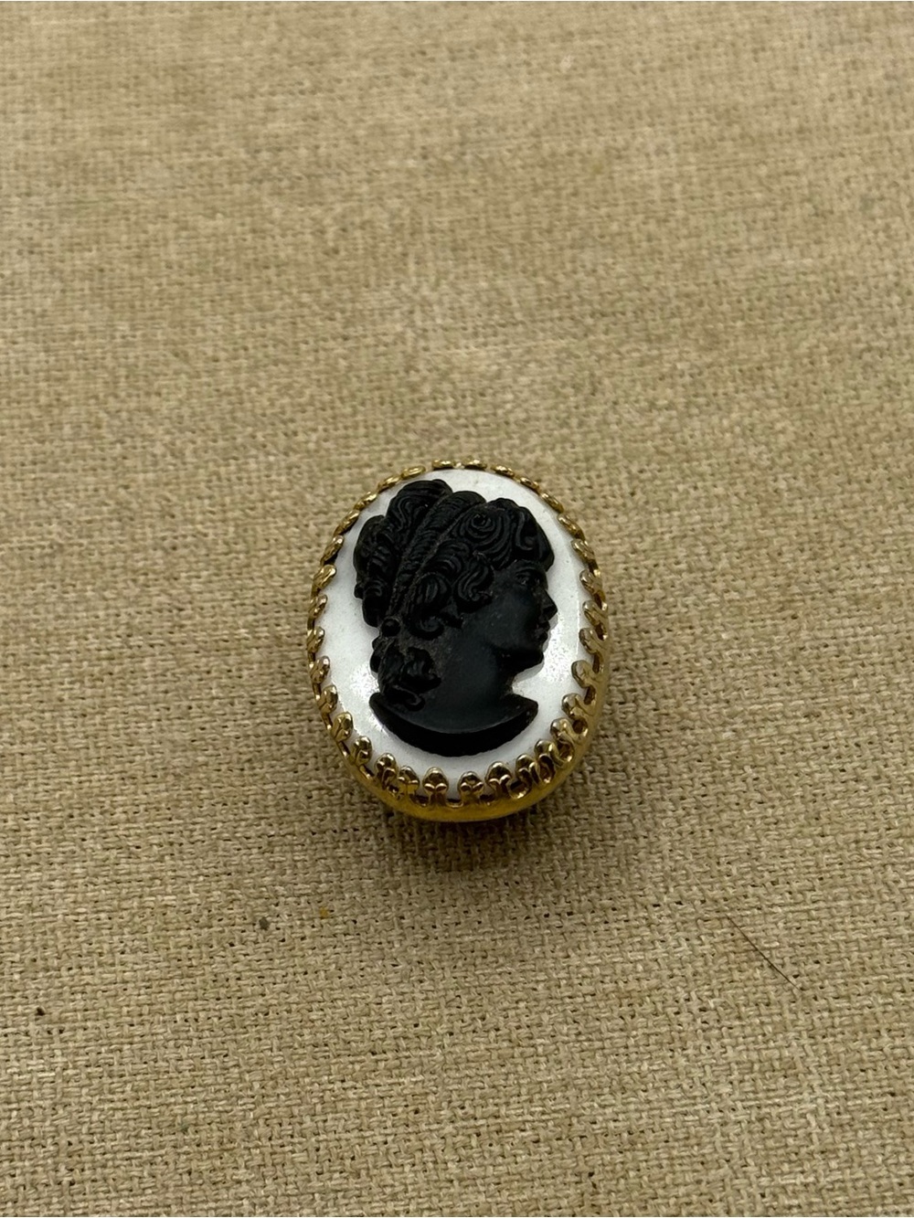 vintage Classic Black & White Cameo Watch pendant with Gold Accent